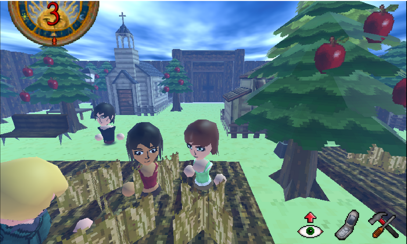 Sinner Maker screenshot showing the village or social simulation scene.